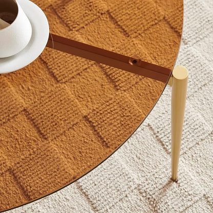 Shrine Round Tempered Glass Table, Gold Glass Coffee Table for Living Room, Circle Glass Top with Gold Metal Frame