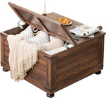 Load image into Gallery viewer, Farmhouse Coffee Table with Hidden Storage,Large Square Center Table for Living Room,Retro Cocktail Tables with Flip-Top Lids, Farm House Tables with Wooden Gourd Feet for Home,Brown Walnut