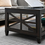 Load image into Gallery viewer, Solid Wood Coffee Table with Tempered Glass Top, Farmhouse Living Room Center Table with 2-tire Storage Shelf, Traditional Cocktail Table, 45.5” x 26” x 19” Easy Assembly, Vintage Walnut KFZ1318DC