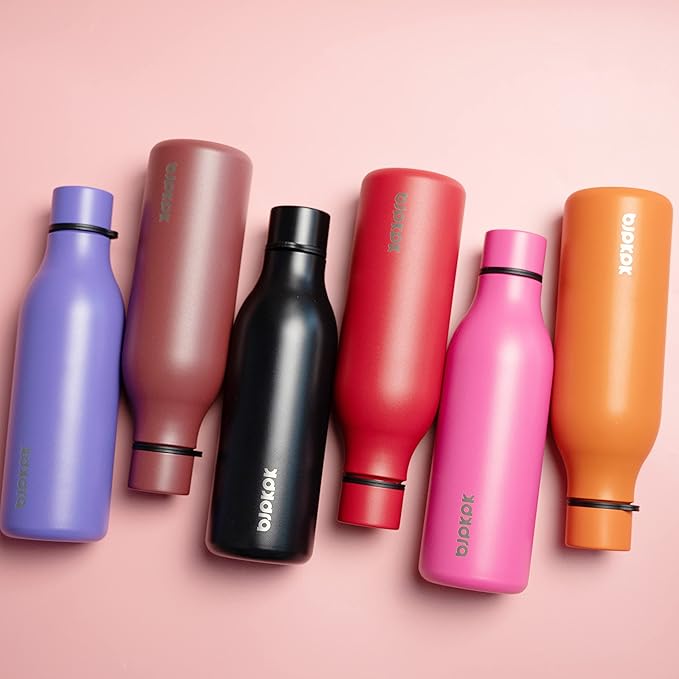 BJPKPK Insulated Water Bottles, 18 oz Stainless Steel Metal Water Bottle with Strap, BPA Free Leak Proof Jugs, Mugs, Flasks, Reusable Thermal Flasks for Sports & Travel, Pink