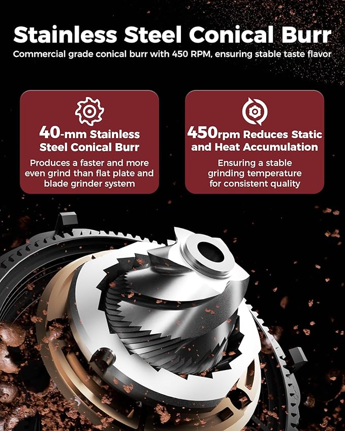 Tuni E2 𝑬𝒔𝒑𝒓𝒆𝒔𝒔𝒐 𝑴𝒂𝒄𝒉𝒊𝒏𝒆 with G1 𝑪𝒐𝒏𝒊𝒄𝒂𝒍 𝑪𝒐𝒇𝒇𝒆𝒆 𝑮𝒓𝒊𝒏𝒅𝒆𝒓 and 𝑩𝒐𝒕𝒕𝒐𝒎𝒍𝒆𝒔𝒔 𝑷𝒐𝒓𝒕𝒂𝒇𝒊𝒍𝒕𝒆𝒓 Combo Set | 48 Grind Settings | Professional Home Barista Kit