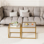 Load image into Gallery viewer, VILAWLENCE Coffee Table Set of 2, Modern Gold Glass Side Table, Metal Frame Square End Table, Center Tables, Nesting Coffee Table for Living Room, Bedroom and Small Spaces, 23.6in