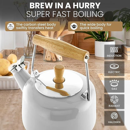 Chantal SVEN Enamel on Steel Whistling Teakettle with Natural Wood handle, 1.4 quarts (Forest Green)