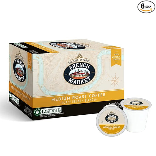 French Market Jazz Brunch Blend Medium Roast Single Serve Coffee Pods, 12ct Box (Pack of 6)