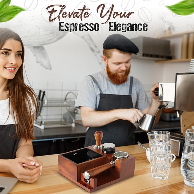 Espresso Knock Box & Tamping Station - Coffee Organizer Box for 58mm Tamper, Distributor, Portafilter Accessories - Includes Cleaning Brush