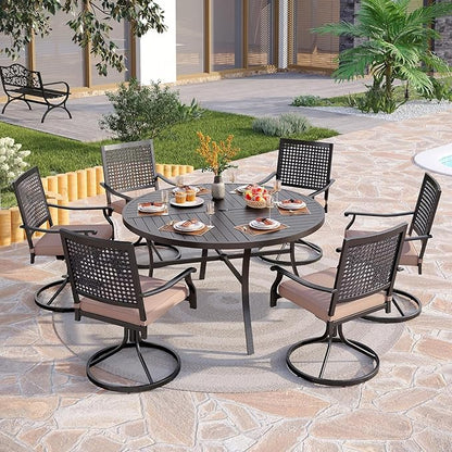 PHI VILLA Patio Swivel Dining Chairs Set of 6, Outdoor Kitchen Garden Metal Chair with Cushions, Patio Furniture Chair with Armrest, Black Frame