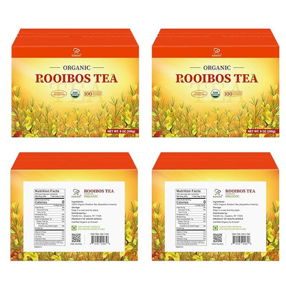 Soeos Organic Rooibos Tea, 200 Teabags (2 Packs), Naturally Caffeine Free, USDA and Non GMO Certify, Smooth and Robust Flavor, Excellent for Hot or Iced Brew, 18oz (500g)