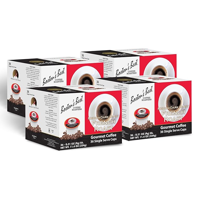 Boston’s Best - Rich & Bold French Roast Gourmet Coffee, Delectable Dark Roast Compatible with Keurig Coffee Maker - 144 Count (Pack of 1)
