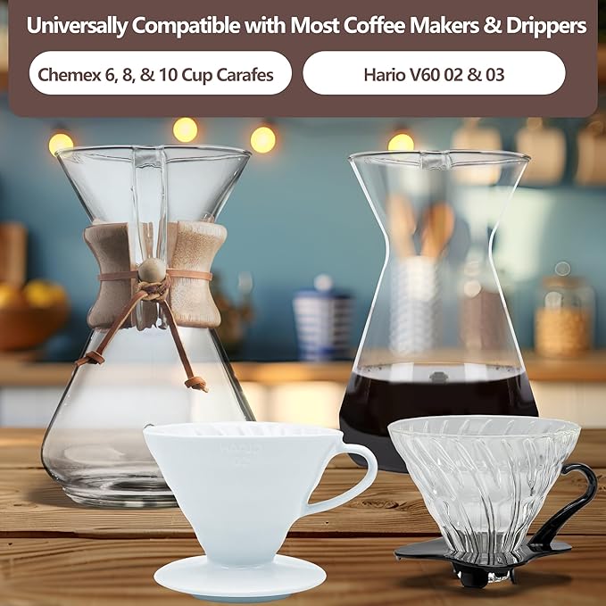 2 Pack Coffee Filters Compatible with Chemex (6, 8, 10 cup) and Hario V60 02 and 03 drippers, Pour Over Coffee Filters- Reusable and Permanent Coffee Cone Dripper