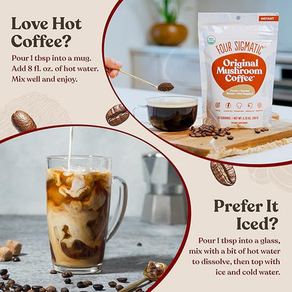 Four Sigmatic Original Mushroom Coffee | High Dose Lion's Mane, Chaga, Turkey Tail, Cordyceps and Reishi | Energy, Focus & Immune Support | 30 Servings