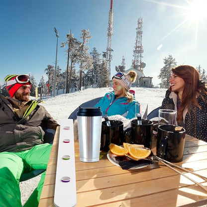 4 Person shot ski Board 57'' x 3.9'' Vintage Wooden Board with 50 Plastic Shot Glasses and 1 Marker Pen Rustic Retro Ski for Gathering Birthday Party Wedding(White)