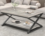 Load image into Gallery viewer, HSH Rustic Grey Coffee Table, Modern Minimalist Living Room Table with Storage Shelf, Industrial Simple Metal Wooden Center Table, 2 Tier Rectangle Cocktail Tea for Home Office Bedroom, 39 Inch