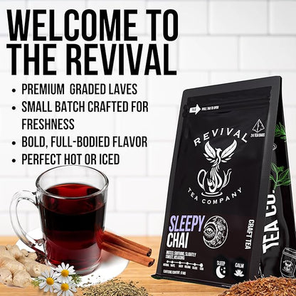 Revival Tea Company Sleepy Chai Tea - Rooibos Chai Tea Red Tea Blend with Valerian Root and Fresh Spiced Chai Flavor - Caffeine Free - Loose Leaf 8 Ounces