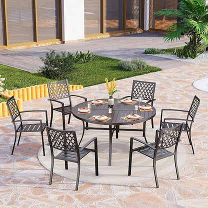 PHI VILLA Wrought Iron Patio Dining Chairs, Stackable Black Outdoor Patio Chairs Set of 6, Metal Patio Chairs, Support 300 LBS, Black