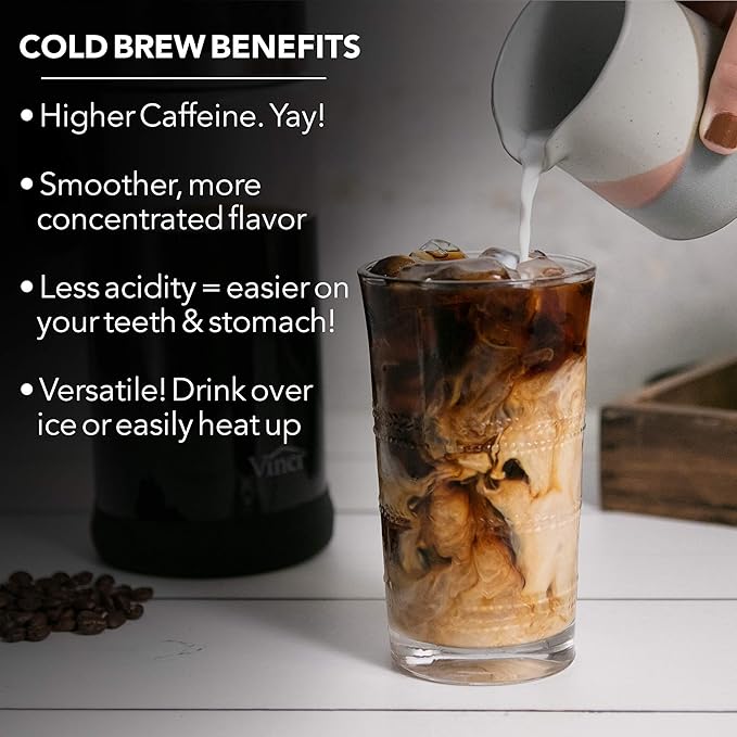 VINCI Express Cold Brew, Electric Cold Brew Coffee Maker in 5 minutes, 4 Brew Strength Settings & Cleaning Cycle, Easy to Use & Clean, Glass Carafe, Cold Brewer for Iced Coffee, 1.1 L Pitcher (37 oz)