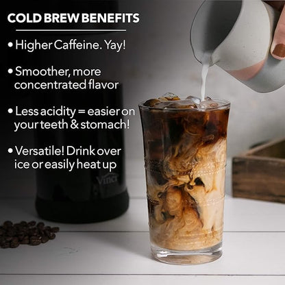VINCI Express Cold Brew, Electric Cold Brew Coffee Maker in 5 minutes, 4 Brew Strength Settings & Cleaning Cycle, Easy to Use & Clean, Glass Carafe, Cold Brewer for Iced Coffee, 1.1 L Pitcher (37 oz)