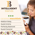 Load image into Gallery viewer, Intelligent Blends Caramel Macchiato Flavored Coffee Pods, 100 ct, Medium Roast Recyclable Single Serve Pods – 100% Arabica Coffee, Compatible with Keurig K Cups Maker