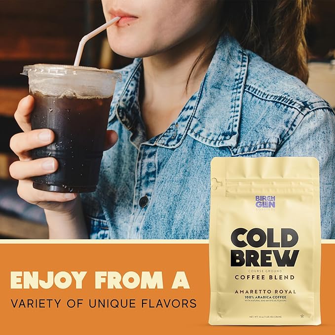 1 lb Medium Roast Cold Brew Coffee, Coarse Ground Coffee, by Birch Glen Roasters, 16 oz Resealable Bag, 100% Arabica