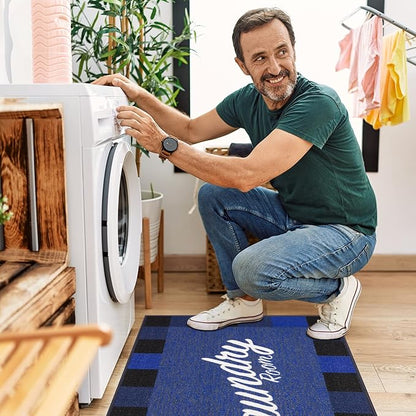 Ottomanson 26" x 35" Laundry Room Rug - Non-Slip Mat for Laundry & Mudroom - Durable, Stain-Resistant, and Easy to Clean - Perfect for High-Traffic Areas - Runner Rug for Entryway Bathroom, Navy