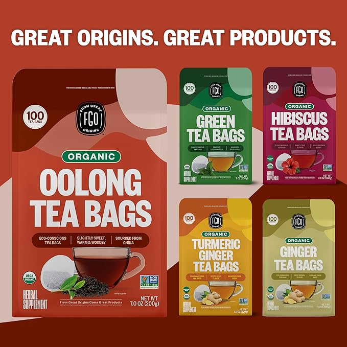 FGO Organic Oolong Tea, Eco-Conscious Tea Bags, 100 Count, Packaging May Vary (Pack of 1)
