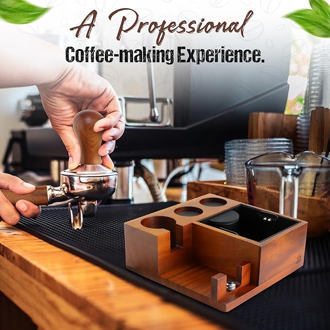 Espresso Knock Box & Tamping Station - Coffee Organizer Box for 58mm Tamper, Distributor, Portafilter Accessories - Includes Cleaning Brush