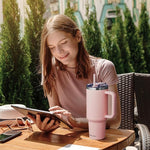 Load image into Gallery viewer, 40 oz Tumbler with Handle and Straw Lid,Insulated Reusable Stainless Steel Water Bottle Travel Mug，Cupholder Friendly Double Wall Vacuum Sealed Cup (Pink)