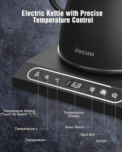 Jocuu Gooseneck Electric Pour Over Kettle with Temperature Control, Tea & Pour Over Coffee Kettle, Stainless Steel, Auto Shutoff Boil-Dry Protection, 0.8L, Matte Black
