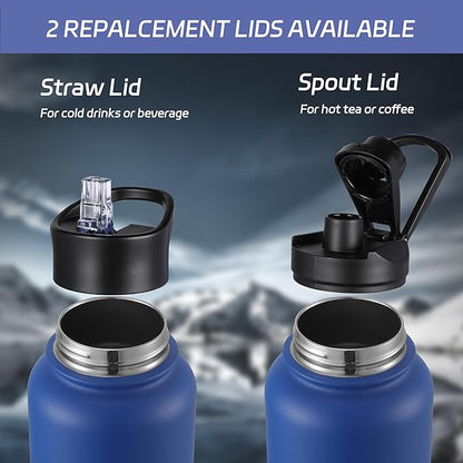 HASLE OUTFITTERS 40oz Stainless Steel Water Bottle, Vacuum Insulated Double Walled Leak Proof Sports Water Bottle with 2 Lids (Straw and Spout Lid) Keep Cold and Hot(Royal Blue,1)