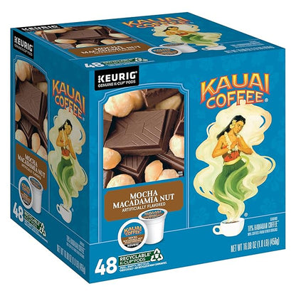 Kauai Coffee K-Cup Pods for Keurig Brewers – Arabica Coffee, 10% Hawaiian – Medium Roast, Savory and Chocolatey Aroma – Mocha Macadamia Nut, 1 Pack of 48 Single Serve K-Cups
