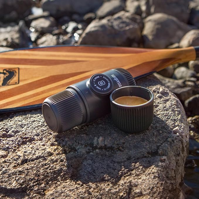 WACACO Nanopresso Portable Espresso Maker Bundled with Protective Case, Mini Travel Coffee Machine, Perfect for Camping, Travel and Office（ Black）