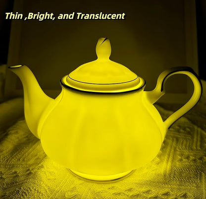 GOMMO Fine Real Bone China Teapot 30oz for Elegant Life Ceramic Tea Kettle (White-Gold)
