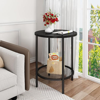 DKLGG 3 Pieces Black Coffee Tables for Living Room Table Sets, Round Wooden Coffee Table 3-Piece, Coffee and End Tables with Open Storage for Apartment Home Office, Small Spaces (Black)