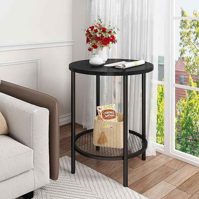 DKLGG 3 Pieces Black Coffee Tables for Living Room Table Sets, Round Wooden Coffee Table 3-Piece, Coffee and End Tables with Open Storage for Apartment Home Office, Small Spaces (Black)