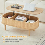 Load image into Gallery viewer, Fluted Lift Top Coffee Table with Hidden Compartment, Fully Assembled Wooden Center Table, Modern Oval Lift Tabletop for Home Living Room Office, Natural