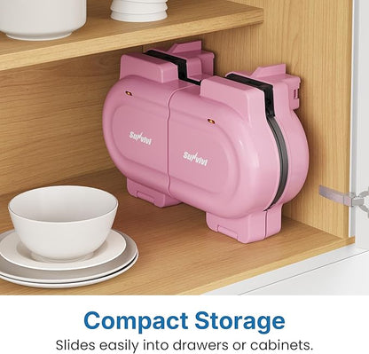 Double Waffle Maker Featuring Dual Removable Nonstick Plates, One-Button Single or Dual-Side Operation, Rapid Preheating with Dual Indicator Lights, Easy-to-Clean and Durable Design,Pink
