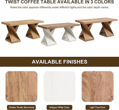 OKD Modern Coffee Table, 48" Twisted Center Table with Wood Thickened Pedestal, Rectangular Rustic Living Room Table, Farmhouse Storage Low Cocktail Tea Table, Light Tree Knot