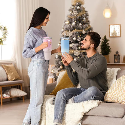 COKTIK 40 oz Tumbler With Handle and Straw Lid, Vacuum Insulated Travel Coffee Mug Stainless Steel Insulated Cup for Beverages, Leak-proof, Cupholder Friendly (Sakura)