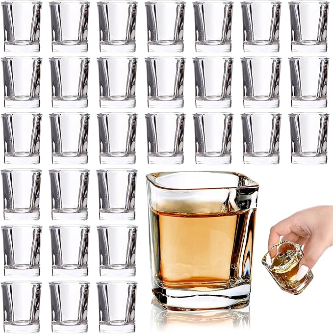 30 Pack Heavy Base Shot Glasses Set, 2.2 oz Clear Whiskey Glasses, Square Shot Glass Bulk, Small Thick Glass Cups for Vodka Tequila Espresso Liquor, Ideal Supplies for Bar Party
