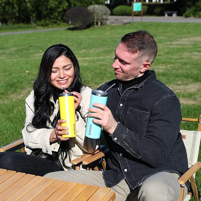 BJPKPK Skinny Insulated Tumbler, Stainless Steel Reusable Slim Insulated Travel Coffee Cup with Lid,Light Pink,20oz