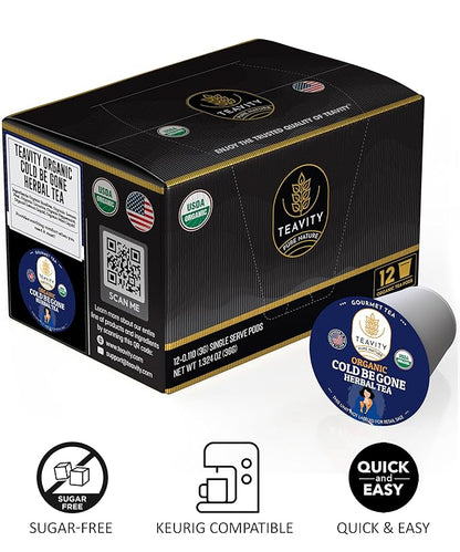 Organic Rooibos Tea Pods for Keurig with Lemon, Mint, Licorice - Unsweetened Decaf Tea for K Cup Brewing - Cold Be Gone by Teavity (24 Tea Pods)