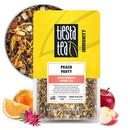 Tiesta Tea - Peach Party, Loose Leaf, Peach Hibiscus Herbal Brew, Premium Blend, Non-Caffeinated Fruit Blend, Makes Hot or Iced & Up to 25 Cups, 2oz Resealable Pouch