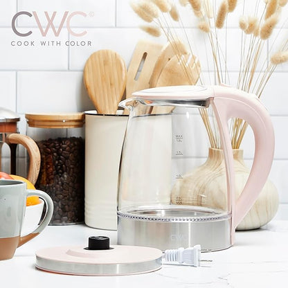 COOK WITH COLOR Electric Tea Kettle, 1.8L Cordless Hot Water Boiler, 1200W Rapid Boil, Auto Shutoff & Boil Dry Protection, BPA-Free, Sleek Countertop Design, Blush