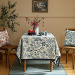 Load image into Gallery viewer, Designer French Linen Small Rectangular Tablecloth,Blue Floral Washable Indoor Table Cloth,Durable Home Decor Tablecloths for Dining Thanksgiving Kitchen Party Christmas,55"*71"-Ruyi B
