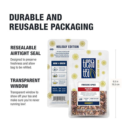 Tiesta Tea - Fireside Spice, Loose Leaf, Mulled Wine Herbal Tea, Premium Non-Caffeinated Holiday Blend, Make Hot or Iced, Brews Up to 25 Cups, 1.5 Ounce Resealable Pouch