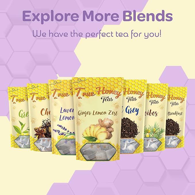True Honey Lemon Ginger Tea Bags - Honey Crystals Blended in Every Sachet - Healthy Digestion Nourishment - All Natural Organic Herbal Caffeine Free Tea Bag 24 Count