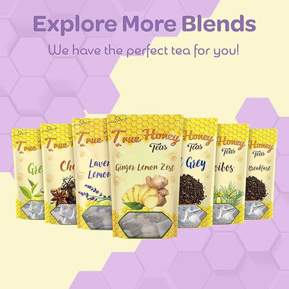 True Honey Lemon Ginger Tea Bags - Honey Crystals Blended in Every Sachet - Healthy Digestion Nourishment - All Natural Organic Herbal Caffeine Free Tea Bag 24 Count