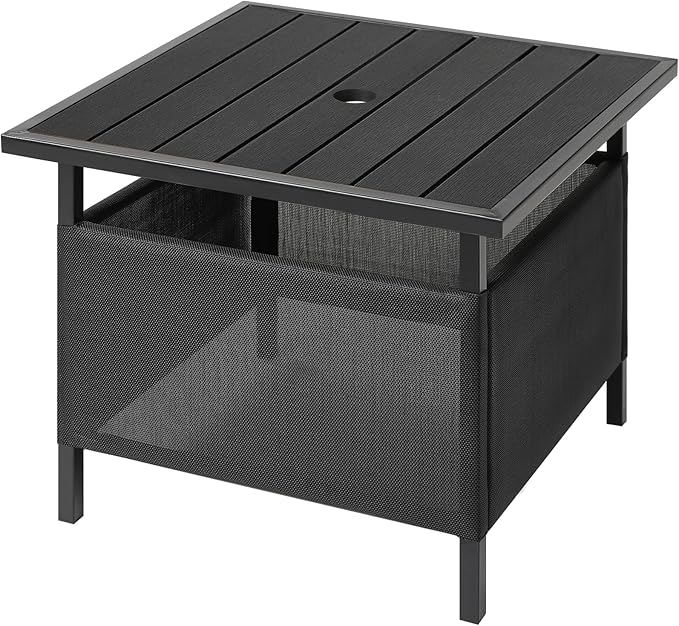 LZRS Adirondack Square Outdoor Side Table with Umbrella Hole, Pool Composite Patio Table,HDPE End Tables for Backyard,Pool, Indoor Companion, Easy Maintenance & Weather Resistant(Black)