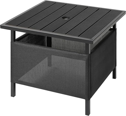 LZRS Adirondack Square Outdoor Side Table with Umbrella Hole, Pool Composite Patio Table,HDPE End Tables for Backyard,Pool, Indoor Companion, Easy Maintenance & Weather Resistant(Black)