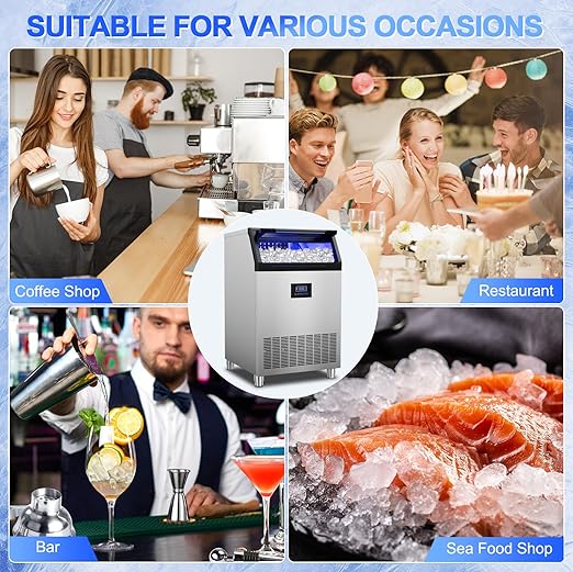 Commercial Ice Maker Machine 350Lbs/24H, 126pcs Ice Cubes Under Counter Ice Machine with Water Line and Filter, Freestanding Ice Maker Machine with 150Lbs Storage ice Bin for Home/Shop/Office/Bar