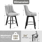 Load image into Gallery viewer, Swivel Bar Stools with Backs, 24" Counter Height Bar Stools Set of 6, Fabric Upholstered Counter Barstools with Solid Wood Legs for Kitchen Island, Home Bar, Light Gray